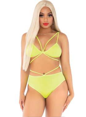 LEG AVENUE - TOP & PANTIES YELLOW WITH STRAPS