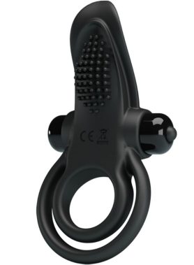 PRETTY LOVE - DOUBLE VIBRATING RING + CLITORIS STIMULATOR 10 VIBRATIONS BLACK