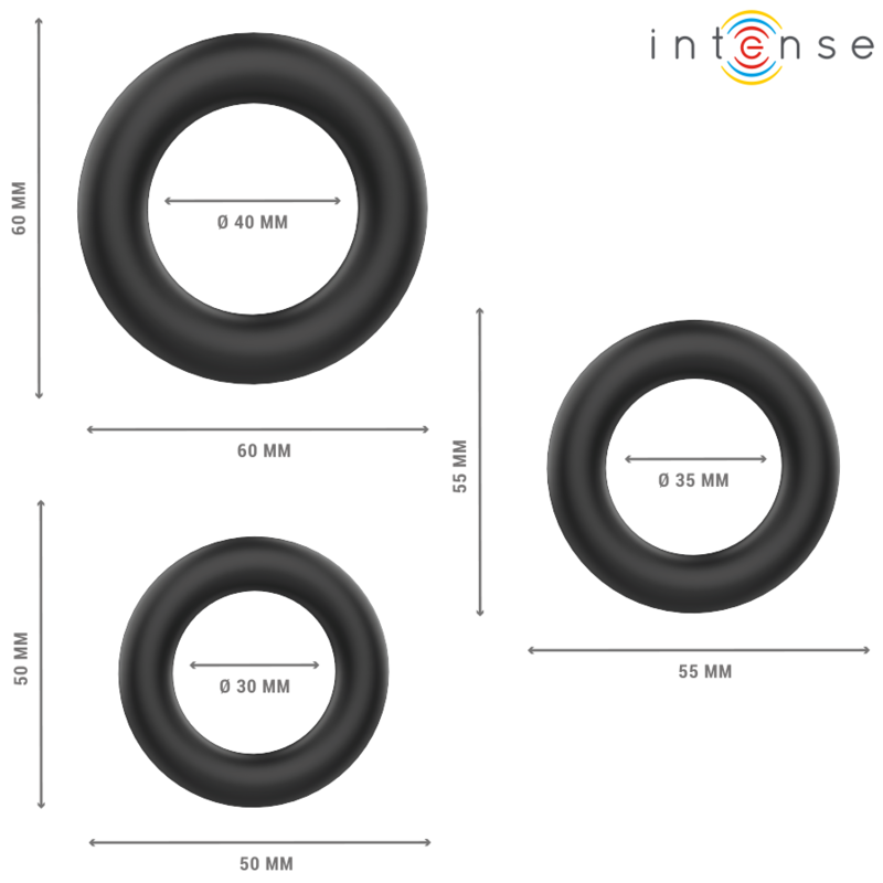 INTENSE - HUGH 3 BASIC SILICONE PENIS RINGS BLACK - Image 3