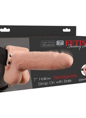 FETISH FANTASY SERIES - REALISTIC VIBRATING HOLLOW STRAP ON WITH BALLS 17.8 CM