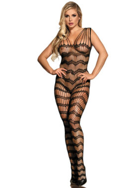 SUBBLIME - 951696 FISHNET CROTCHLESS BODYSTOCKING WITH STRAPS ON THE SHOULDERS BLACK ONE SIZE