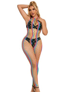 SUBBLIME - 952358 RAINBOW MESH HALTER NECK BODYSTOCKING XS/M