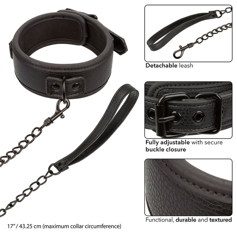 CALEXOTICS - NOCTURNAL COLLAR & LEASH LEATHER ADJUSTABLE BLACK - Image 4