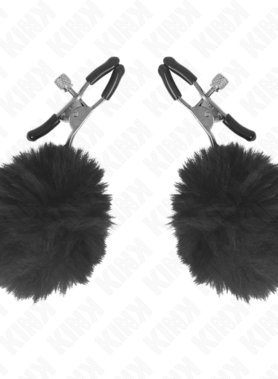KINK - FAUX FUR BALL NIPPLE CLAMP BLACK 6 CM
