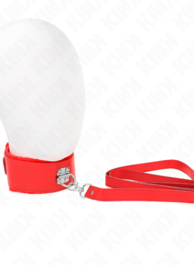 KINK - NECKLACE WITH LEASH 116 CM WITH SILVER STUDS MODEL 4 RED ADJUSTABLE 40-48 CM X 6 CM