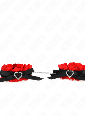 KINK - LACE ELASTIC WRIST RESTRAINTS RED HEART DETAILS ADJUSTABLE 22-35 CM