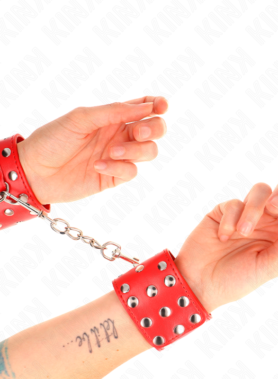 KINK - WRIST RESTRAINTS WITH SNAP FASTEN FULL OF RIVETS RED ADJUSTABLE 19-24 CM X 5.5 CM