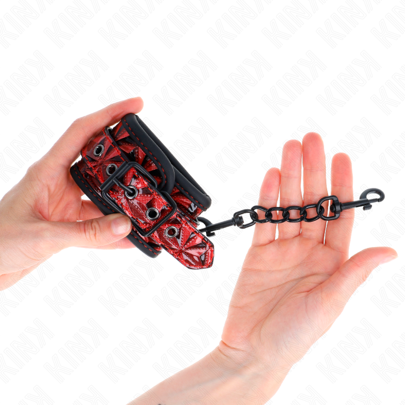 KINK - DIAMOND PATTERN WRIST RESTRAINTS DARK RED ADJUSTABLE 17-26 CM X 5.5 CM - Image 4