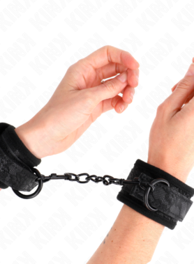 KINK - DARK LACE COVERED WRIST CUFFS NEOPRENE ADJUSTABLE BLACK 20-29 CM X 5 CM