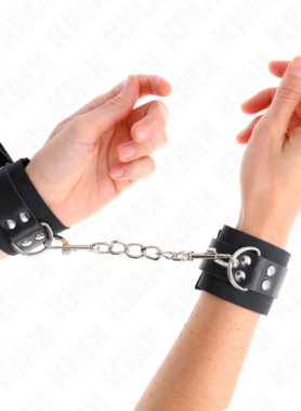 KINK - NYLON WRIST RESTRAINTS BLACK WITH LEATHER BELT BLACK ADJUSTABLE 19-29 CM X 5.1 CM