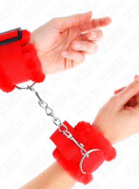 KINK - FURRY LINED WRIST RESTRAINTS RED ADJUSTABLE 17-31 CM X 7 CM