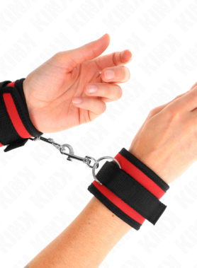 KINK - NYLON BIND HOOK&LOOP WRIST RESTRAINTS RED-BLACK MODEL 2 ADJUSTABLE 18-35 CM X 6 CM