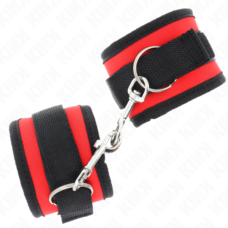 KINK - NYLON BIND HOOK&LOOP WRIST RESTRAINTS RED-BLACK MODEL 2 ADJUSTABLE 18-35 CM X 6 CM - Image 3