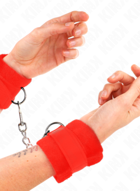KINK - BEGINNER FUR HAND CUFFS RED 30 X 7 CM