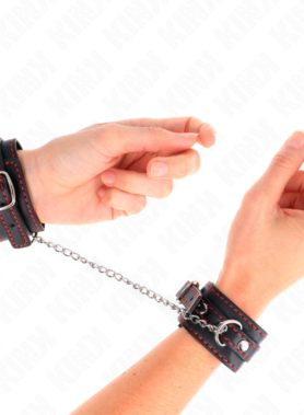 KINK - SMALL WRIST RESTRAINTS BLACK WITH RED LINING ADJUSTABLE 14-24 CM X 3.5 CM