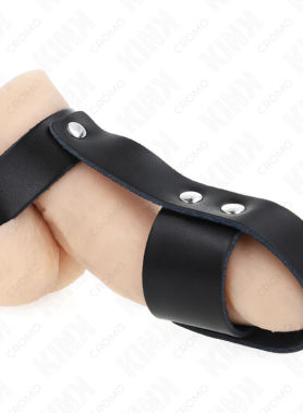 KINK - LEATHER PENIS CAGE RING WITH ADJUSTABLE BALL DIVIDER