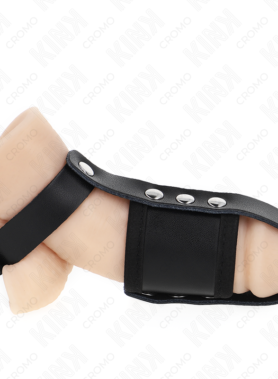 KINK - LEATHER PENIS CAGE RING WITH ADJUSTABLE COATED BALL DIVIDER STRAP