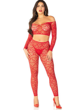 LEG AVENUE - CROP TOP + STOCKINGS RED ONE SIZE