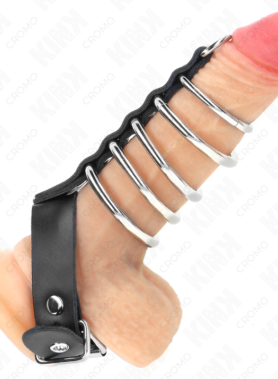 KINK - LEATHER PENIS RING WITH LOCK STRAP 21 X 2 CM AND 5 METAL RINGS FROM 3 CM TO 4 CM