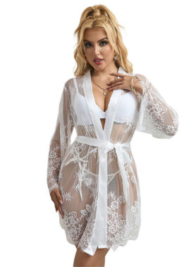 SUBBLIME - 954369 LONG SLEEVE NIGHTGOWN WITH FLORAL DESIGN WHITE S/M