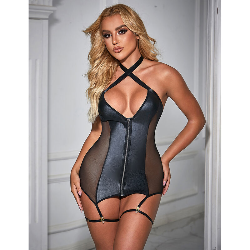 SUBBLIME - 954451 SEXY MESH DRESS LEATHER BLACK L/XL - Image 9