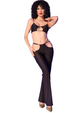 CHILIROSE - CR 4851 BLACK TOP AND LEGGINGS SET WITH GOLDEN ACCESSORIES M