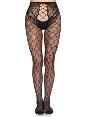 LEG AVENUE - 1966 NET TIGHTS WITH CROTCHLESS PANTY BLACK - ONE SIZE