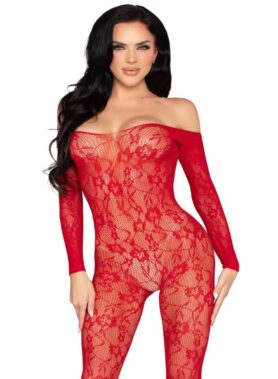 LEG AVENUE - 89366 LACE LINGERIE BODYSTOCKING RED - ONE SIZE