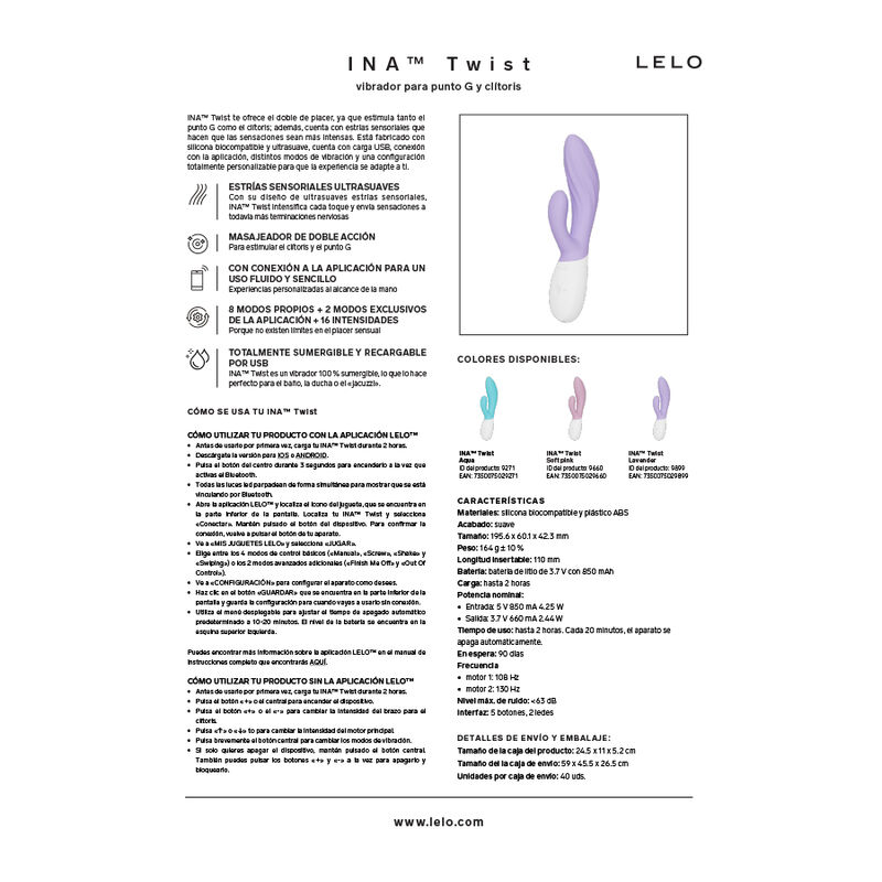 LELO - INA TWIST DOUBLE VIBRATOR RABBIT FOR G-SPOT AND CLITORIS BLUE - Image 7