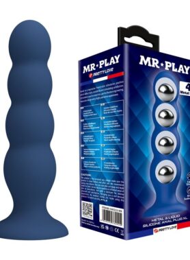 MR PLAY - ANAL PLUG WITH 4 METAL BALLS AND SUCTION CUP BLUE