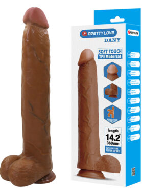 PRETTY LOVE - DANY REALISTIC FLEXIBLE DILDO WITH SUCTION CUP 36 CM -Ø- 5.6 CM BROWN