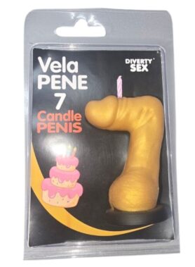 DIABLO PICANTE - PENIS CANDLE IN THE SHAPE OF THE NUMBER 7 GOLD COLOR