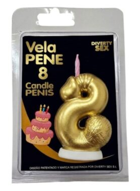 DIABLO PICANTE - PENIS CANDLE IN THE SHAPE OF THE NUMBER 8 GOLD COLOR