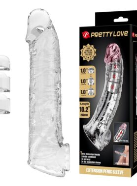 PRETTY LOVE - ADJUSTABLE PENIS EXTENSION SLEEVE 26 CM Ø 4 CM TRANSPARENT